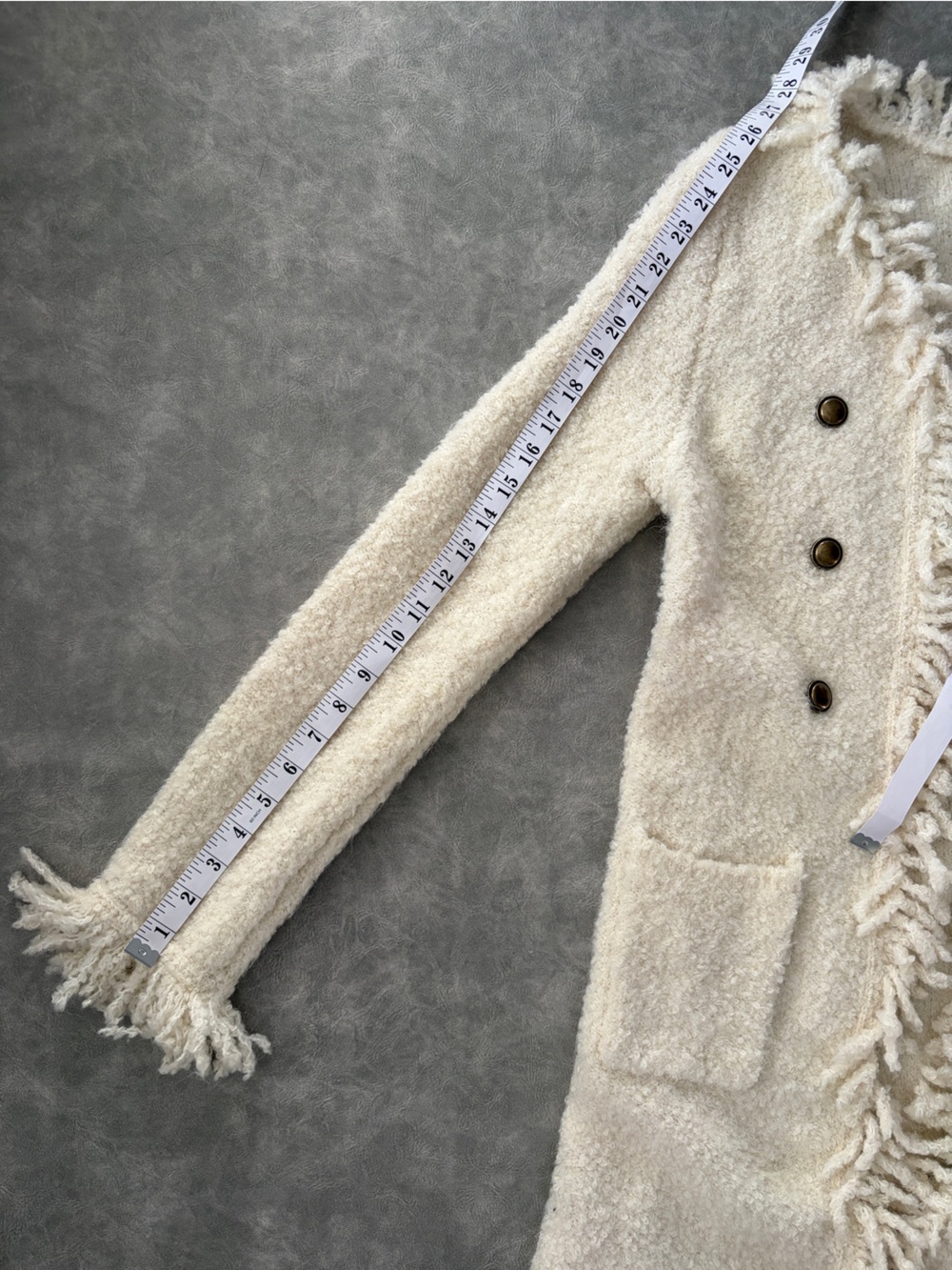 Y2K FDJ White Wool Blend Whimsy Shaggy Fringe Open Front Sweater Coatigan - Picture 12 of 13